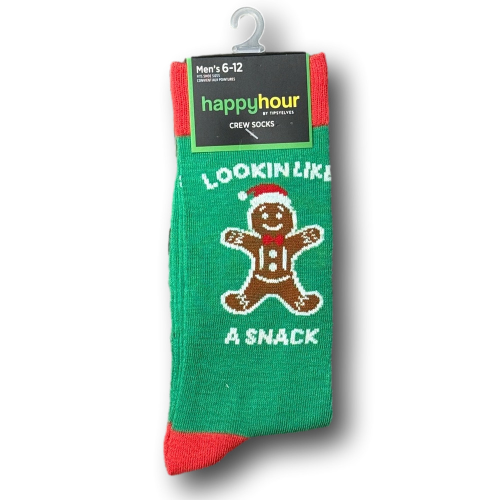 3/$18 Gingerbread Man "Lookin' Like A Snack" Christmas Funny Novelty Socks - NWT